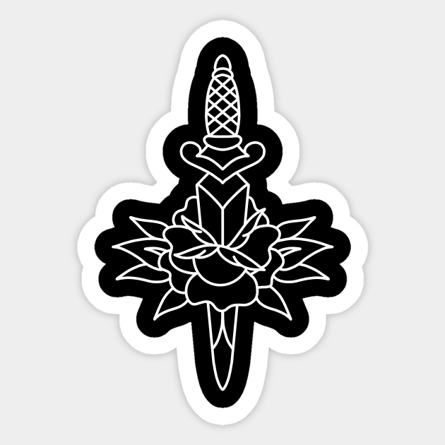 Traditional dagger and rose tattoo design Sticker by HomeSchoolTattoo